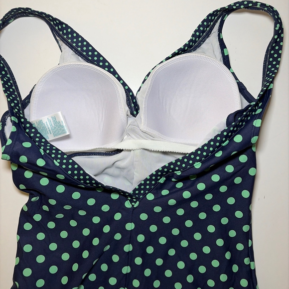 Boden Swimsuit One Piece Navy Teal Polka Dot Lined Size US 8 - Picture 4 of 7